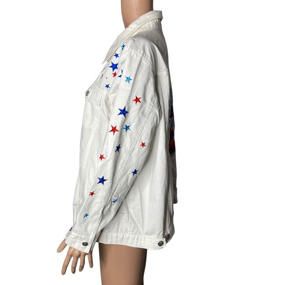 Quacker Factory Denim Jacket Womens 1X Embroidered Angel Red White Blue Stars - Picture 8 of 10